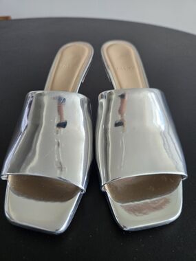Theory | Shoes | Theory Silver Metallic Leather Mule Sandals Kitten ...